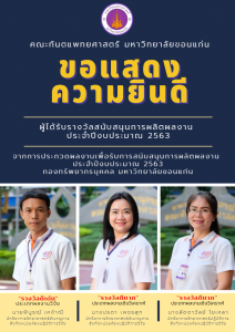 ขอแสดงความยินดีผู้ได้รับรางวัลสนับสนุนการผลิตผลงาน ประจำปีงบประมาณ 2563